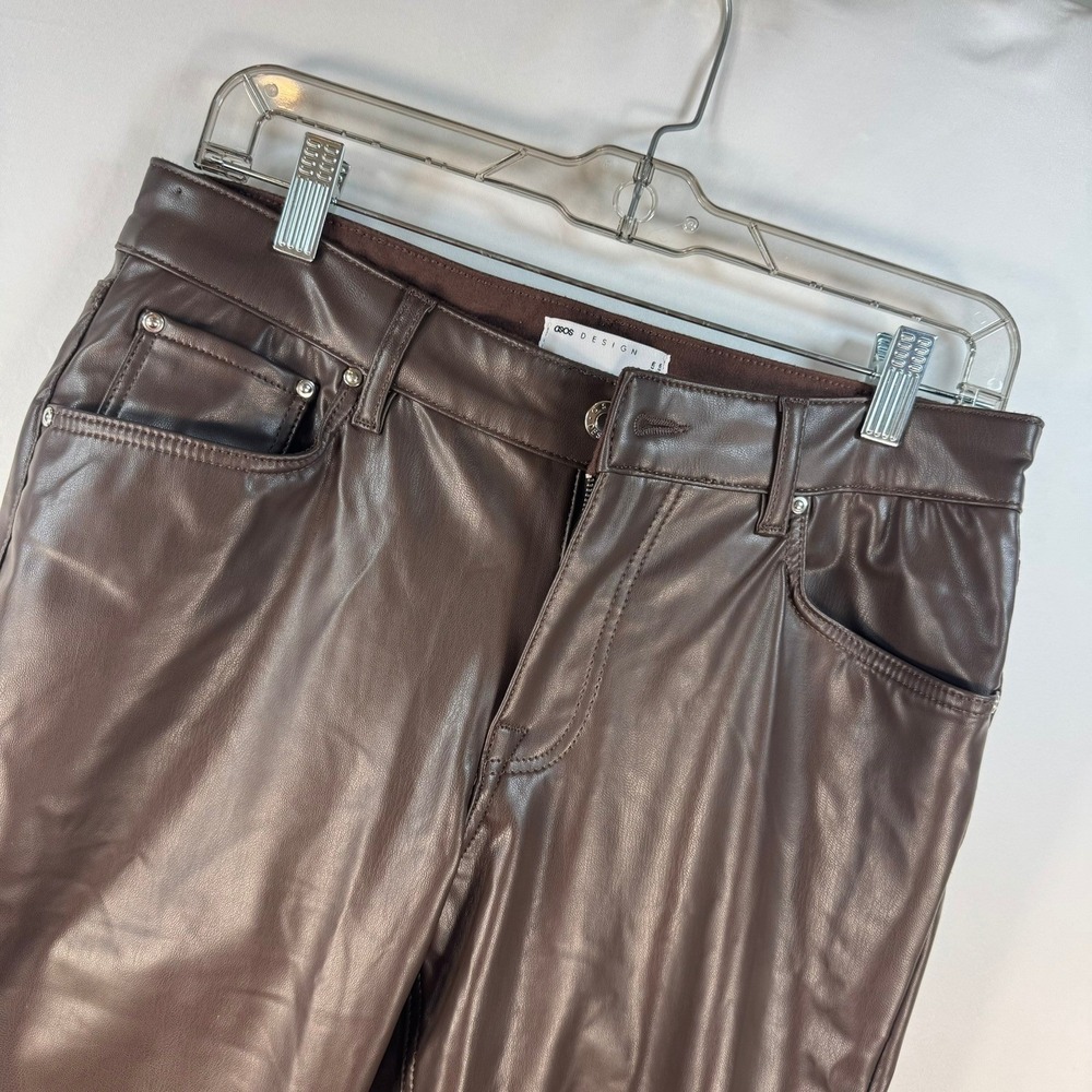 ASOS DESIGN Womens Brown Faux Leather Slim Pants W32 L30 F102853 High Rise